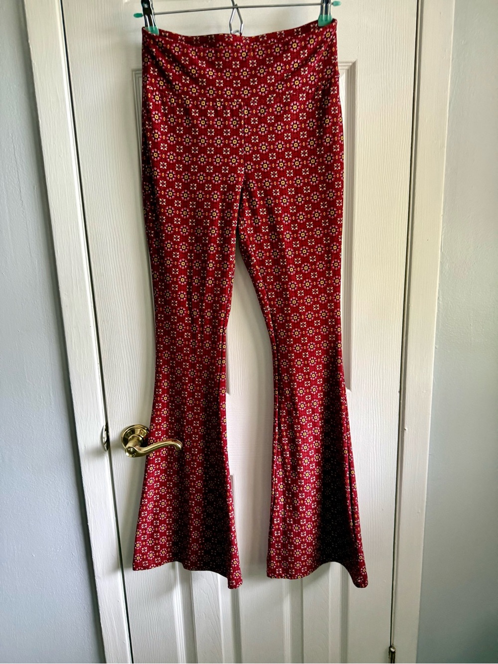 Maroon Floral Flare Pants, Size 7-9